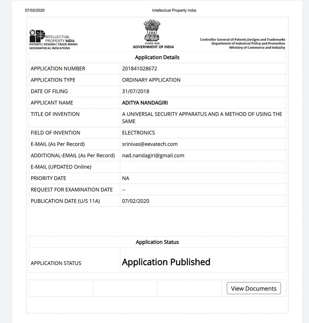 Anti-theft Slate Patent (Published not yet Granted)